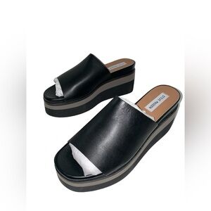 Steve Madden King Leather Chunky Platform Black Sandals‎ Women 10M NEW Slip-On
